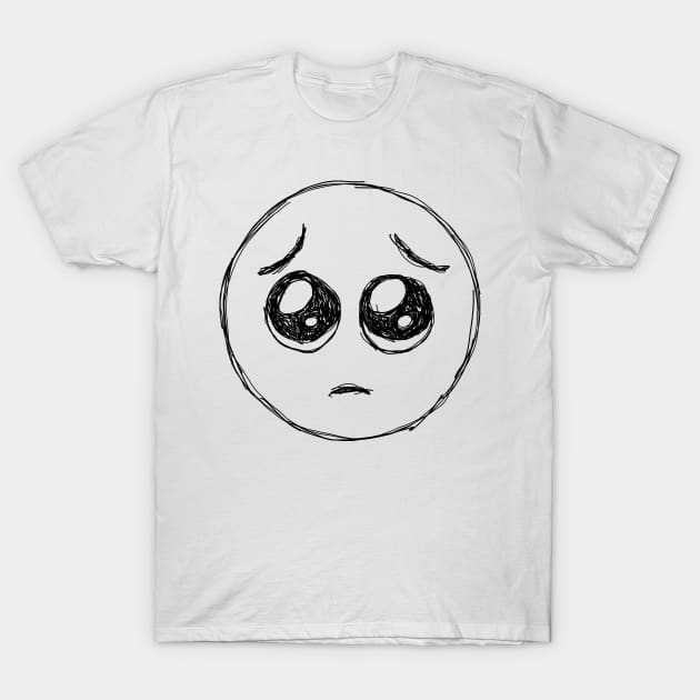 Dark and Gritty Pleading Face Emoji with BIG CUTE EYES T-Shirt by MacSquiddles